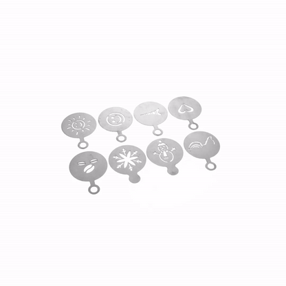 Restpresso Stainless Steel Coffee Decorating Stencil Set - Includes 8 Stencils - 4 3/4" x 3 1/4" - 8 count box
