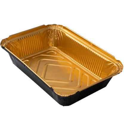 Foil Lux 41 oz Rectangle Black and Gold Aluminum Container - 8 3/4" x 6" x 2 1/4" - 200 count box