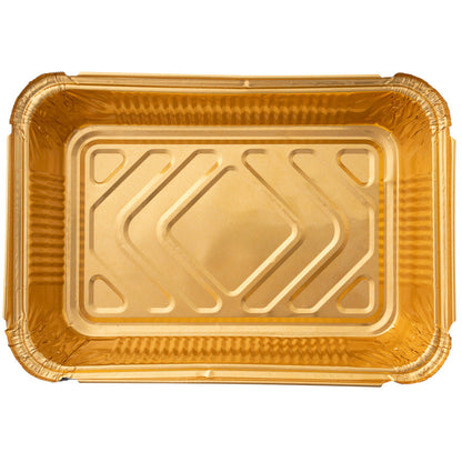 Foil Lux 41 oz Rectangle Black and Gold Aluminum Container - 8 3/4" x 6" x 2 1/4" - 200 count box