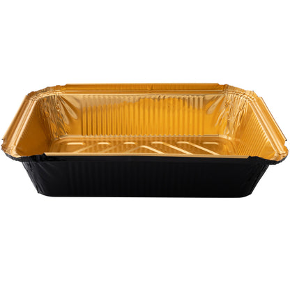 Foil Lux 41 oz Rectangle Black and Gold Aluminum Container - 8 3/4" x 6" x 2 1/4" - 200 count box