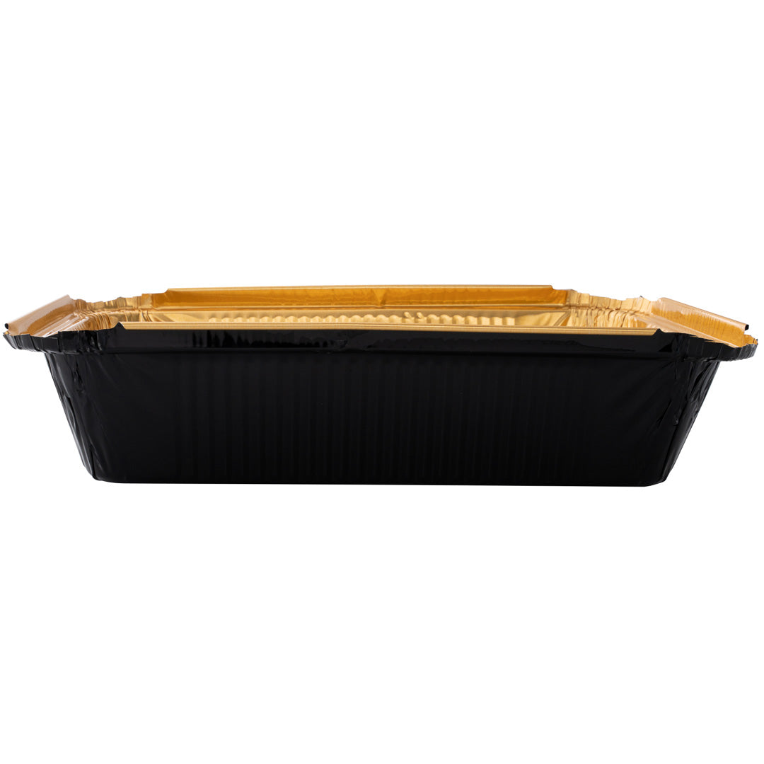 Foil Lux 41 oz Rectangle Black and Gold Aluminum Container - 8 3/4" x 6" x 2 1/4" - 200 count box