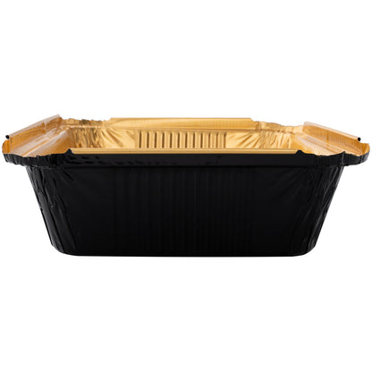 Foil Lux 41 oz Rectangle Black and Gold Aluminum Container - 8 3/4" x 6" x 2 1/4" - 200 count box