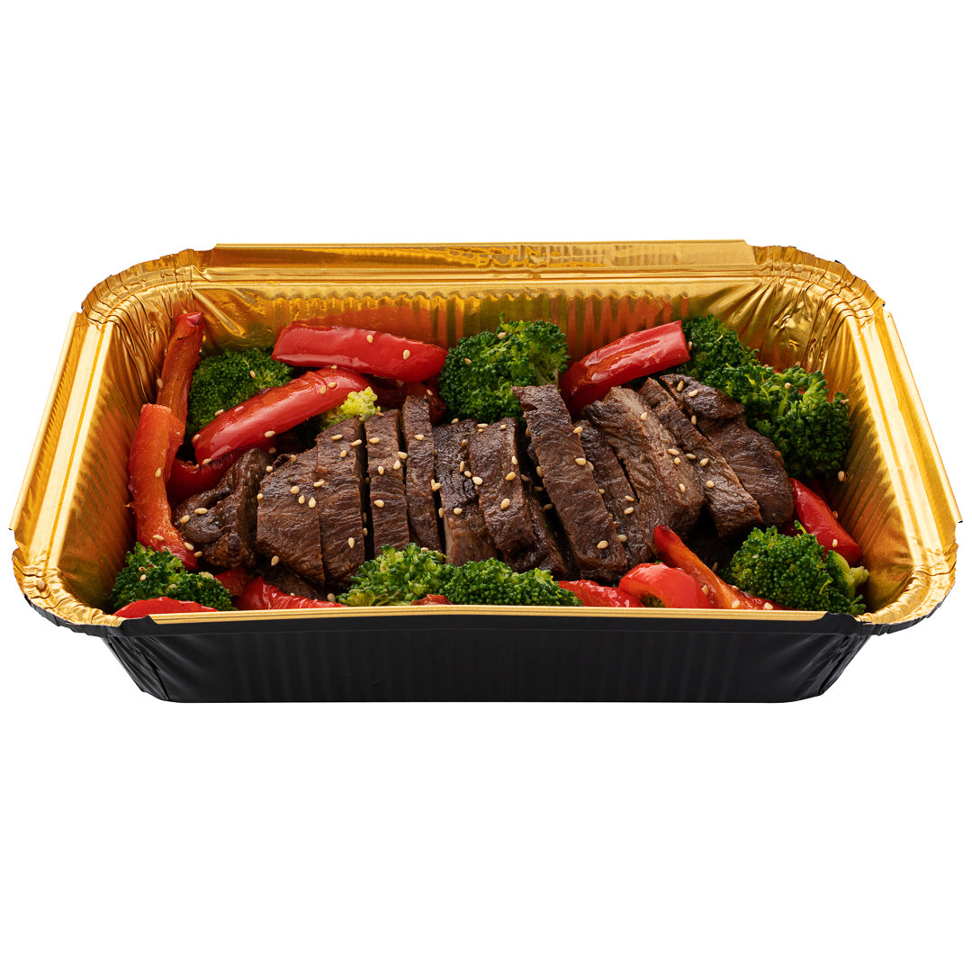 Foil Lux 41 oz Rectangle Black and Gold Aluminum Container - 8 3/4" x 6" x 2 1/4" - 200 count box