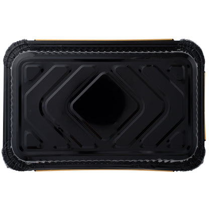 Foil Lux 27 oz Rectangle Black and Gold Aluminum Container - 8 1/4" x 5 3/4" x 1 1/2" - 200 count box