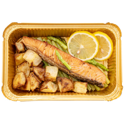 Foil Lux 27 oz Rectangle Black and Gold Aluminum Container - 8 1/4" x 5 3/4" x 1 1/2" - 200 count box