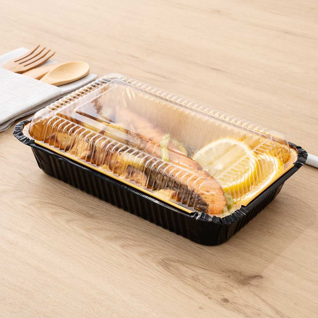 Foil Lux Rectangle Clear Plastic Lid - Fits 27 oz Container - 8" x 5 1/4" x 1" - 200 count box