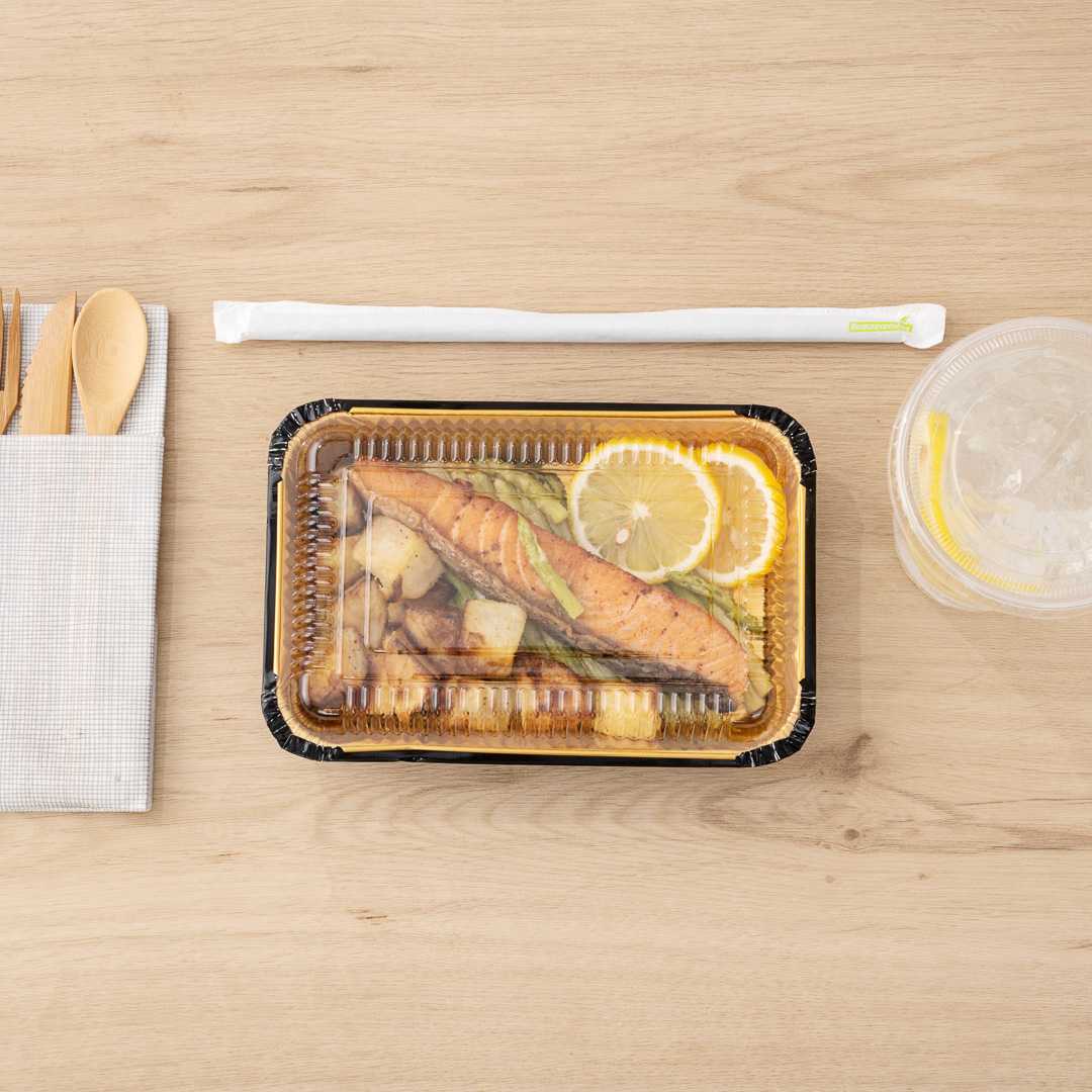 Foil Lux Rectangle Clear Plastic Lid - Fits 27 oz Container - 8" x 5 1/4" x 1" - 200 count box