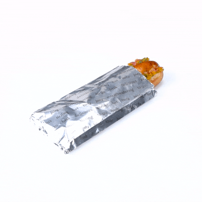 Bag Tek Paper Printed Small Hot Dog Foil Bag - 3 3/4" x 1 1/4" x 9" - 100 count box