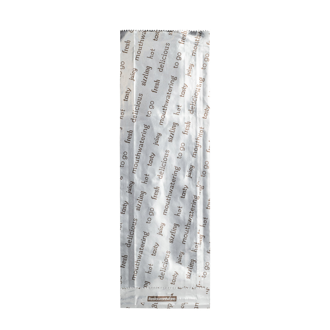 Bag Tek Paper Printed Large Hot Dog Foil Bag - 3 3/4" x 1 1/4" x 12" - 100 count box
