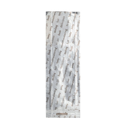 Bag Tek Paper Printed Large Hot Dog Foil Bag - 3 3/4" x 1 1/4" x 12" - 100 count box