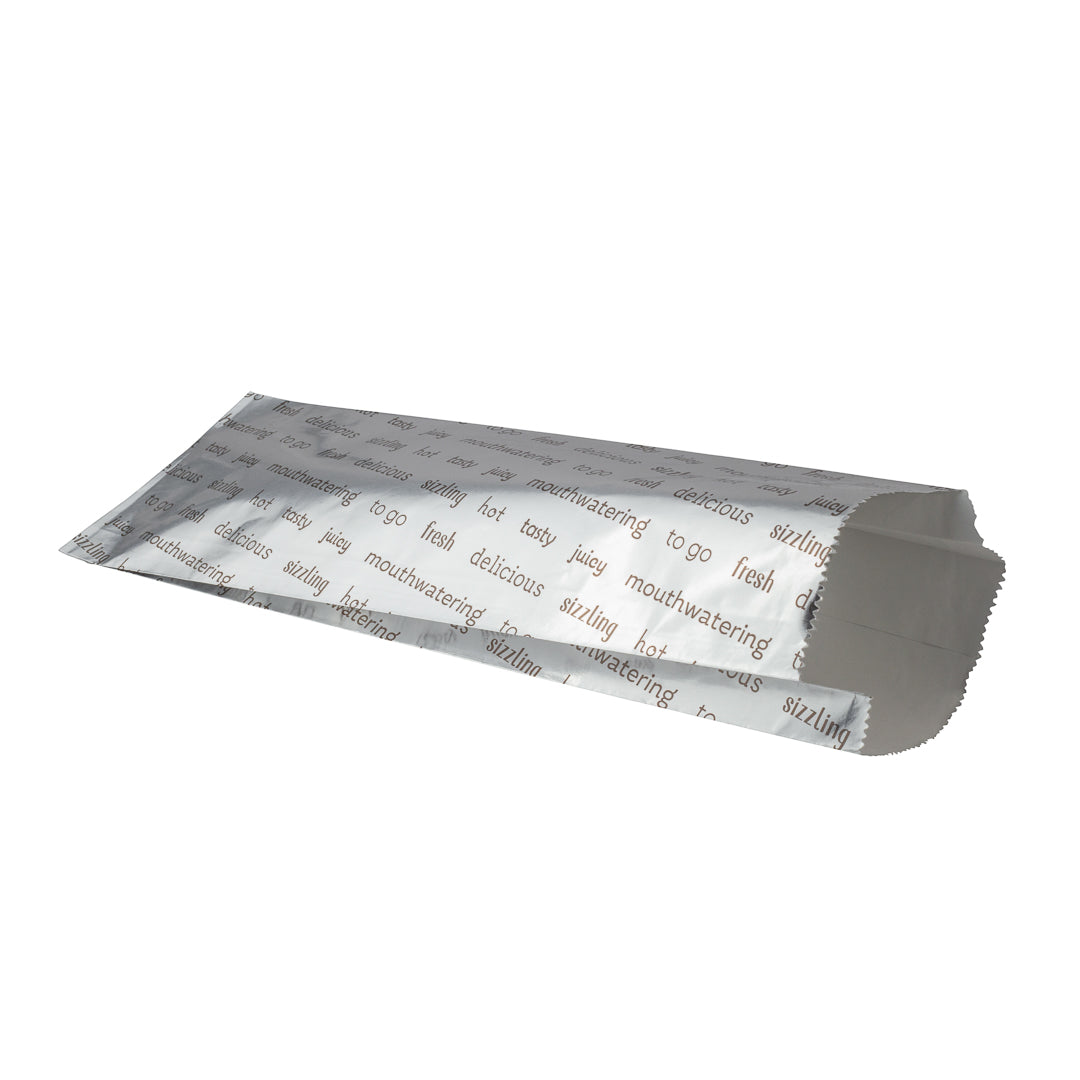 Bag Tek Paper Printed Large Hot Dog Foil Bag - 3 3/4" x 1 1/4" x 12" - 100 count box