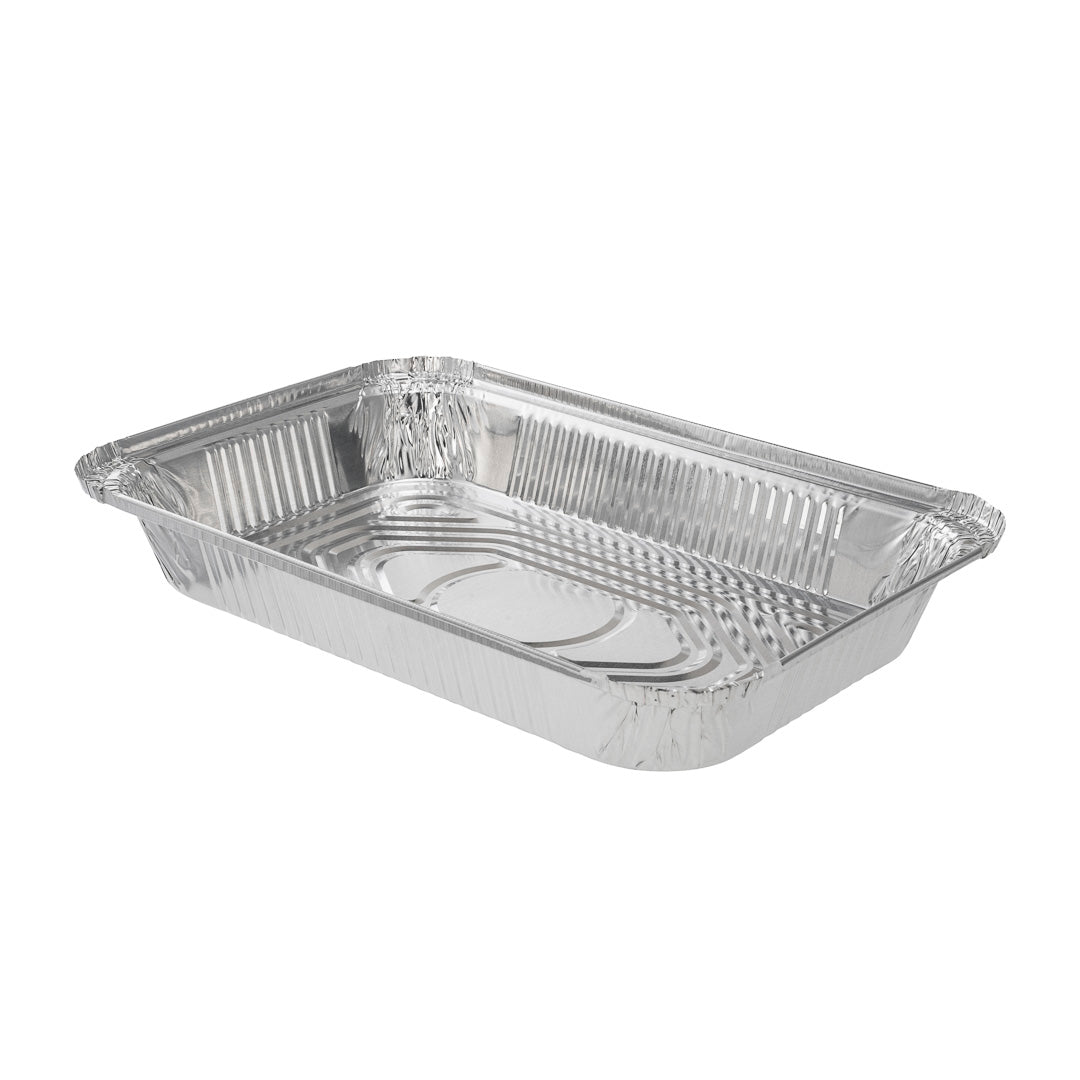 Foil Lux 64 oz Oblong Silver Aluminum 4 lb Take Out Container - 12" x 8 3/4" x 1 3/4" - 100 count box