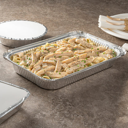 Foil Lux 64 oz Oblong Silver Aluminum 4 lb Take Out Container - 12" x 8 3/4" x 1 3/4" - 100 count box