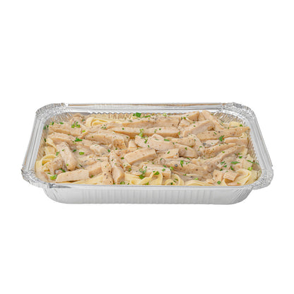 Foil Lux 64 oz Oblong Silver Aluminum 4 lb Take Out Container - 12" x 8 3/4" x 1 3/4" - 100 count box