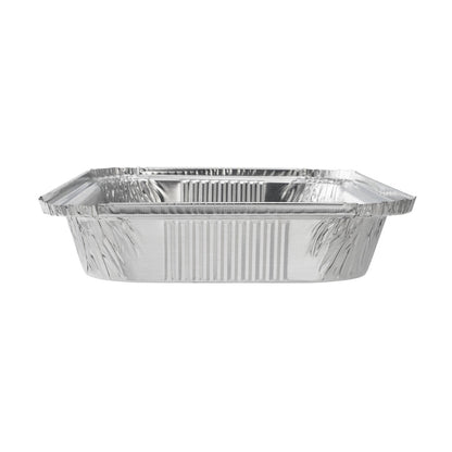 Foil Lux 64 oz Oblong Silver Aluminum 4 lb Take Out Container - 12" x 8 3/4" x 1 3/4" - 100 count box