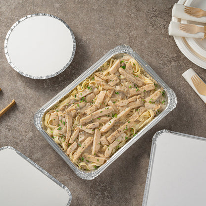 Foil Lux 64 oz Oblong Silver Aluminum 4 lb Take Out Container - 12" x 8 3/4" x 1 3/4" - 100 count box