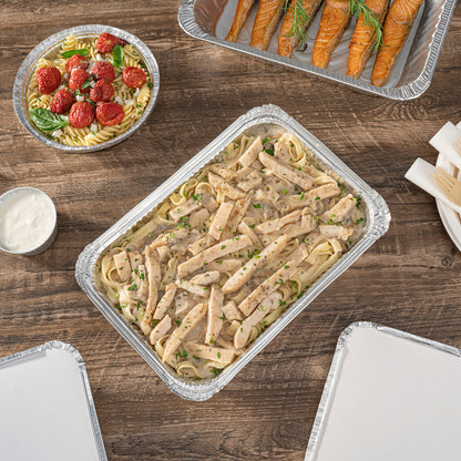 Foil Lux 64 oz Oblong Silver Aluminum 4 lb Take Out Container - 12" x 8 3/4" x 1 3/4" - 100 count box