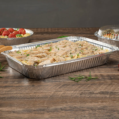 Foil Lux 64 oz Oblong Silver Aluminum 4 lb Take Out Container - 12" x 8 3/4" x 1 3/4" - 100 count box