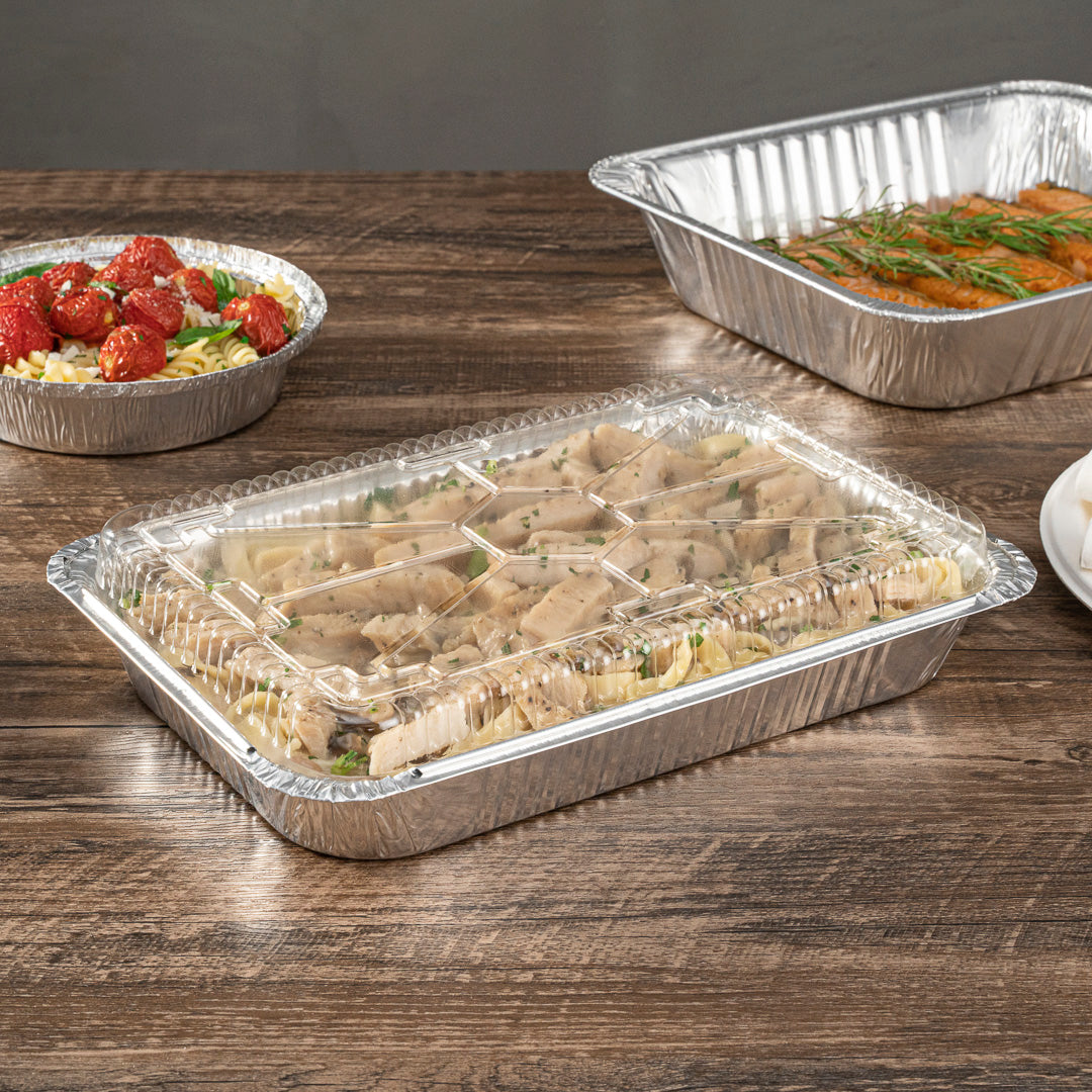 Foil Lux Oblong Clear Plastic Dome Lid - Fits 4 lb Take Out Container - 100 count box