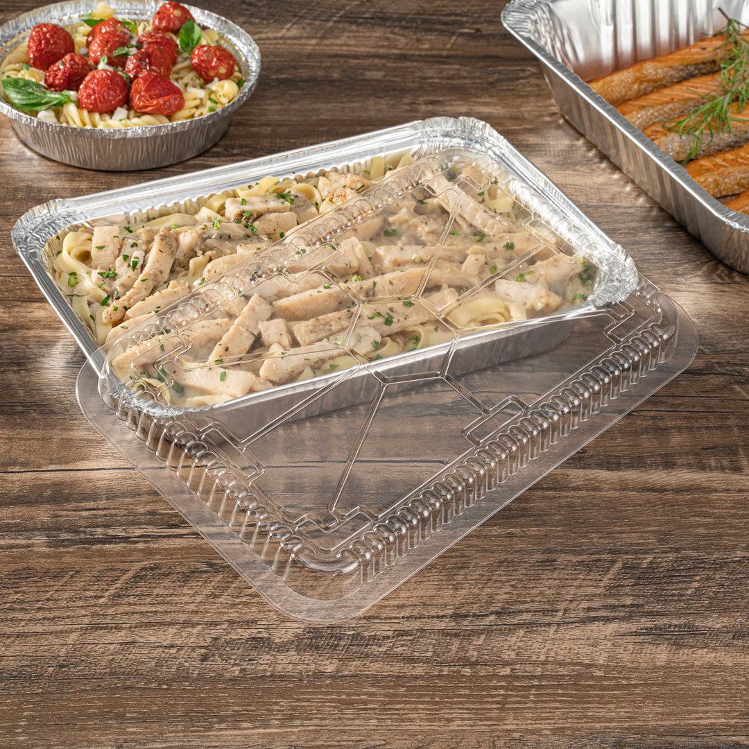 Foil Lux Oblong Clear Plastic Dome Lid - Fits 4 lb Take Out Container - 100 count box
