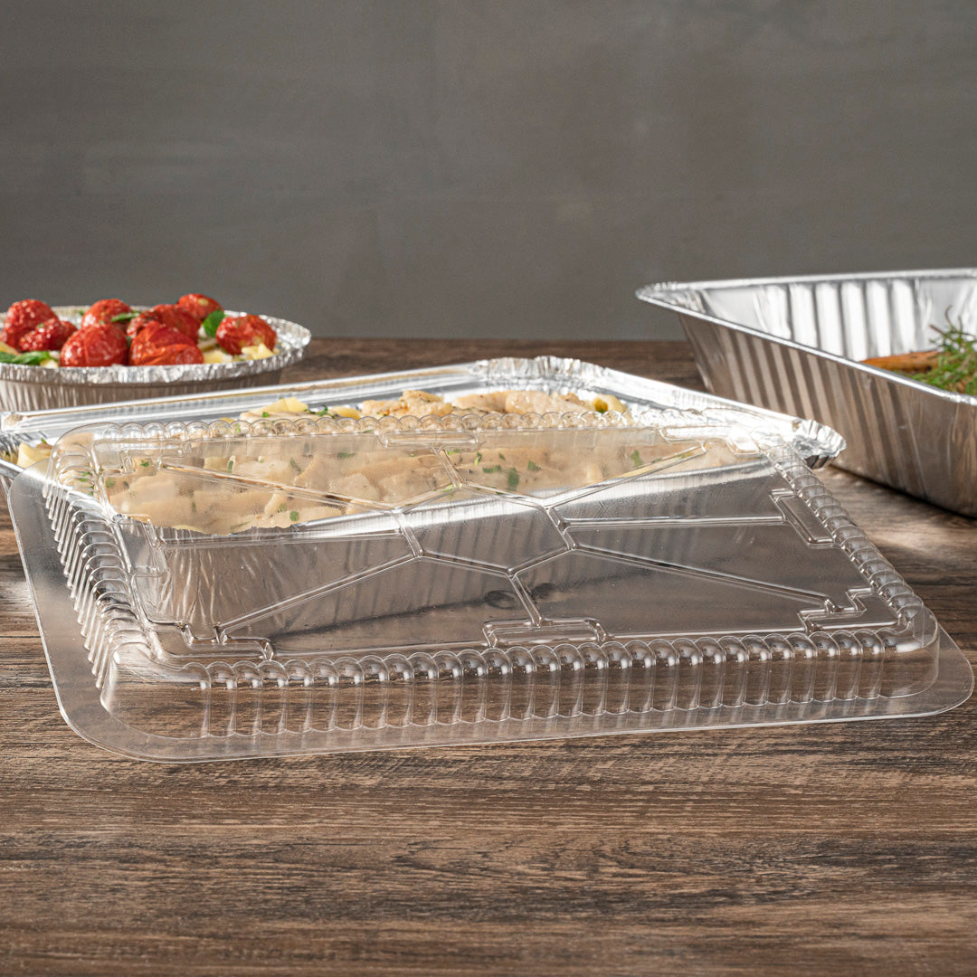 Foil Lux Oblong Clear Plastic Dome Lid - Fits 4 lb Take Out Container - 100 count box