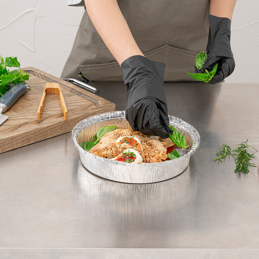 Foil Lux 37 oz Round Aluminum Take Out Pan - Heavy Weight - 9" x 9" x 2" - 100 count box