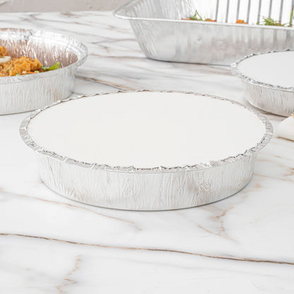 Foil Lux Round White Paper Flat Foil-Laminated Board Lid - Fits 8" Take Out Pan - 100 count box