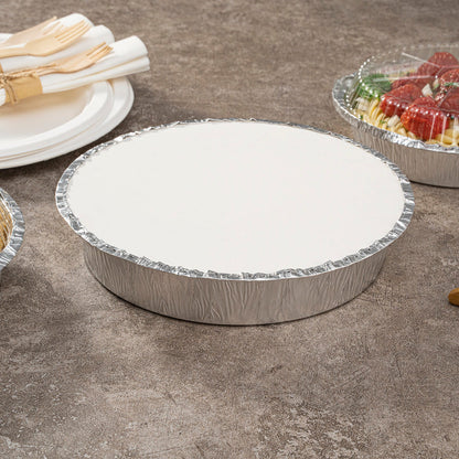 Foil Lux Round White Paper Flat Foil-Laminated Board Lid - Fits 8" Take Out Pan - 100 count box