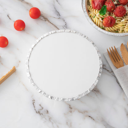 Foil Lux Round White Paper Flat Foil-Laminated Board Lid - Fits 7" Take Out Pan - 100 count box