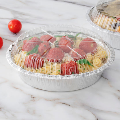 Foil Lux Round Clear Plastic Dome Lid - Fits 7" Take Out Pan - 100 count box