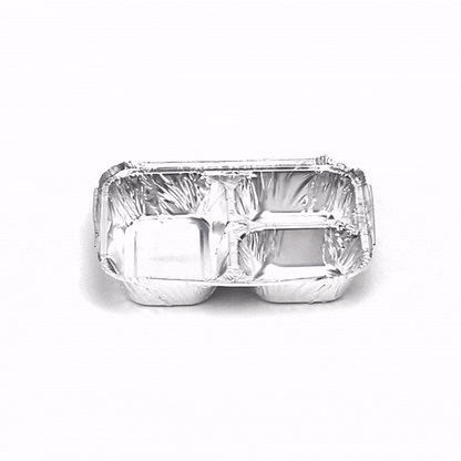 Foil Lux 23 oz Rectangle Silver Aluminum Take Out Tray - 3-Compartment - 8 1/2" x 6 1/2" x 1 3/4" - 100 count box
