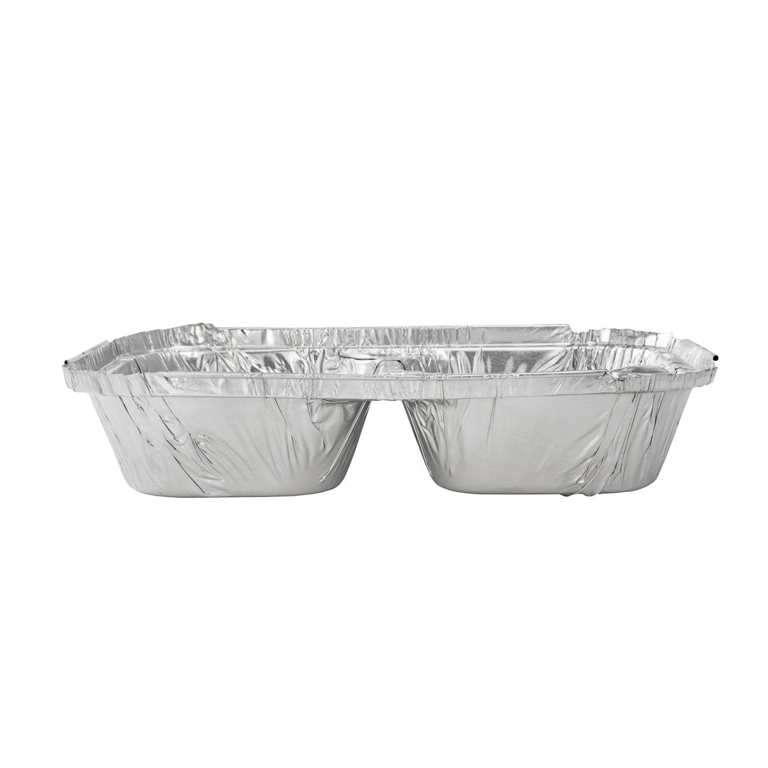 Foil Lux 23 oz Rectangle Silver Aluminum Take Out Tray - 3-Compartment - 8 1/2" x 6 1/2" x 1 3/4" - 100 count box