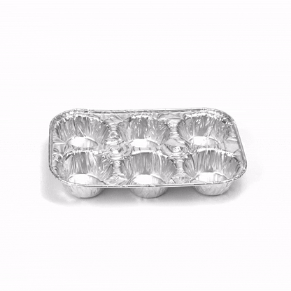 Pastry Tek Silver Aluminum Cupcake / Muffin Pan - 6-Compartment - 9 1/2" x 6 1/2" x 1 1/2" - 25 count box