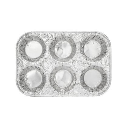 Pastry Tek Silver Aluminum Cupcake / Muffin Pan - 6-Compartment - 9 1/2" x 6 1/2" x 1 1/2" - 25 count box