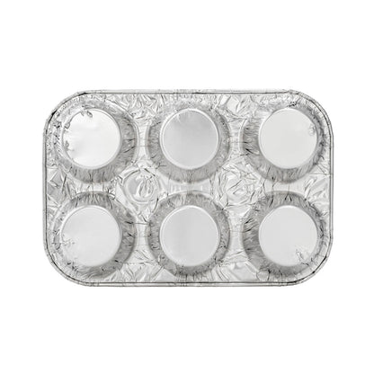 Pastry Tek Silver Aluminum Cupcake / Muffin Pan - 6-Compartment - 9 1/2" x 6 1/2" x 1 1/2" - 25 count box