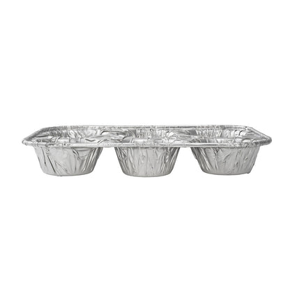 Pastry Tek Silver Aluminum Cupcake / Muffin Pan - 6-Compartment - 9 1/2" x 6 1/2" x 1 1/2" - 25 count box