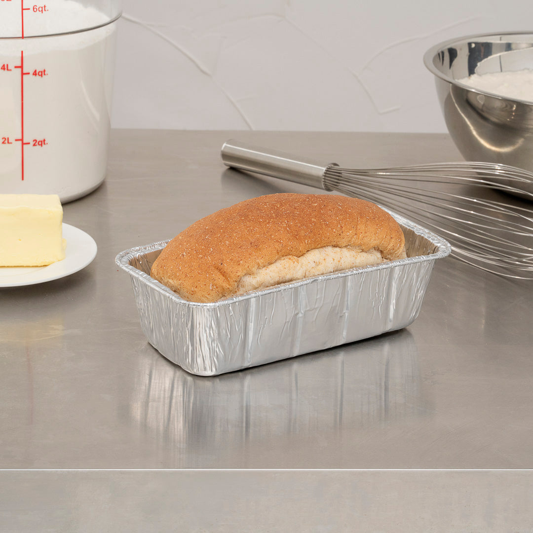 Pastry Tek Silver Aluminum Bread Loaf Pan - 2 lb - 8 1/2" x 4 1/4" x 2 1/2" - 25 count box