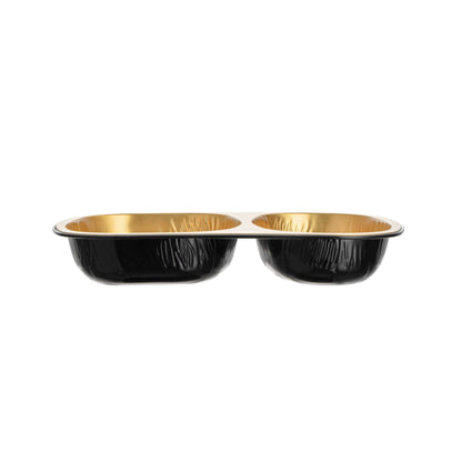 Foil Lux 28 oz Rectangle Black and Gold Aluminum Container - 2-Compartment - 9" x 7" x 1 1/2" - 100 count box
