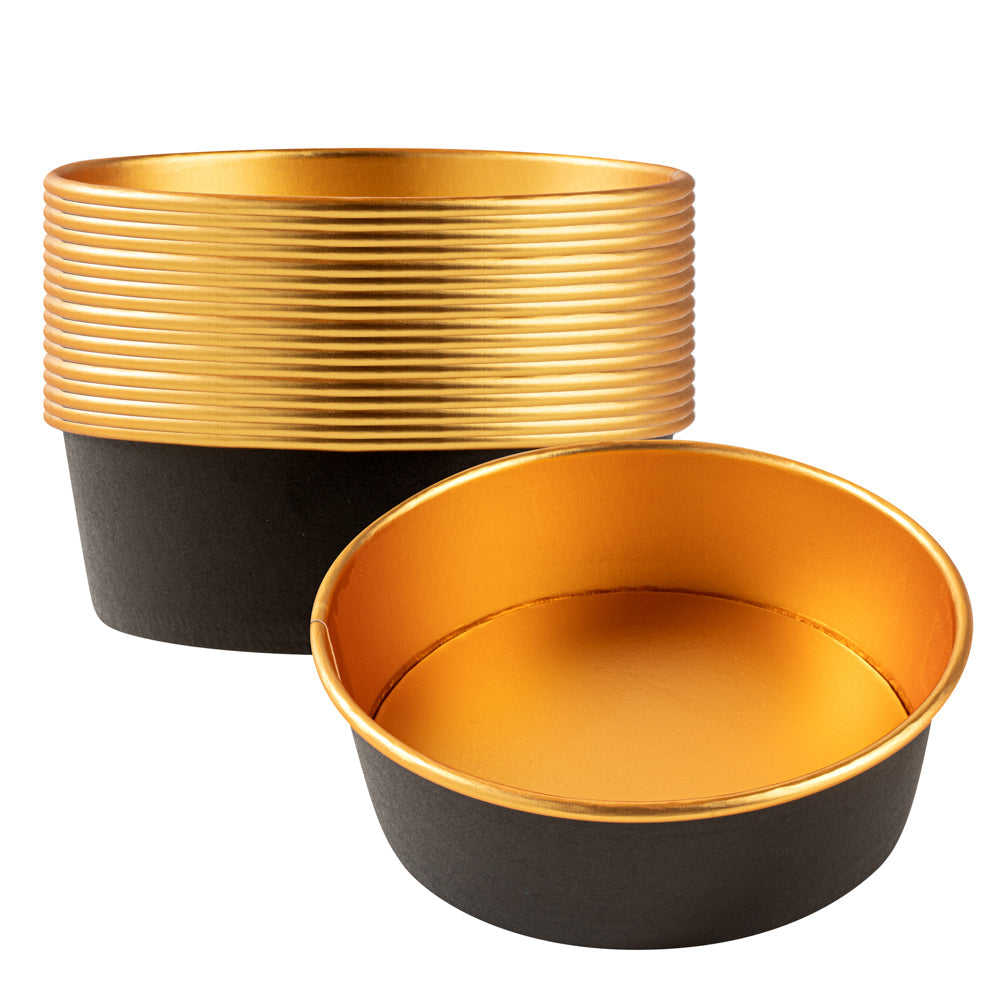 Foil Lux 17 oz Black And Gold Paper Take Out Container - with Foil Interior - 6" x 6" x 1 3/4" - 50 count box