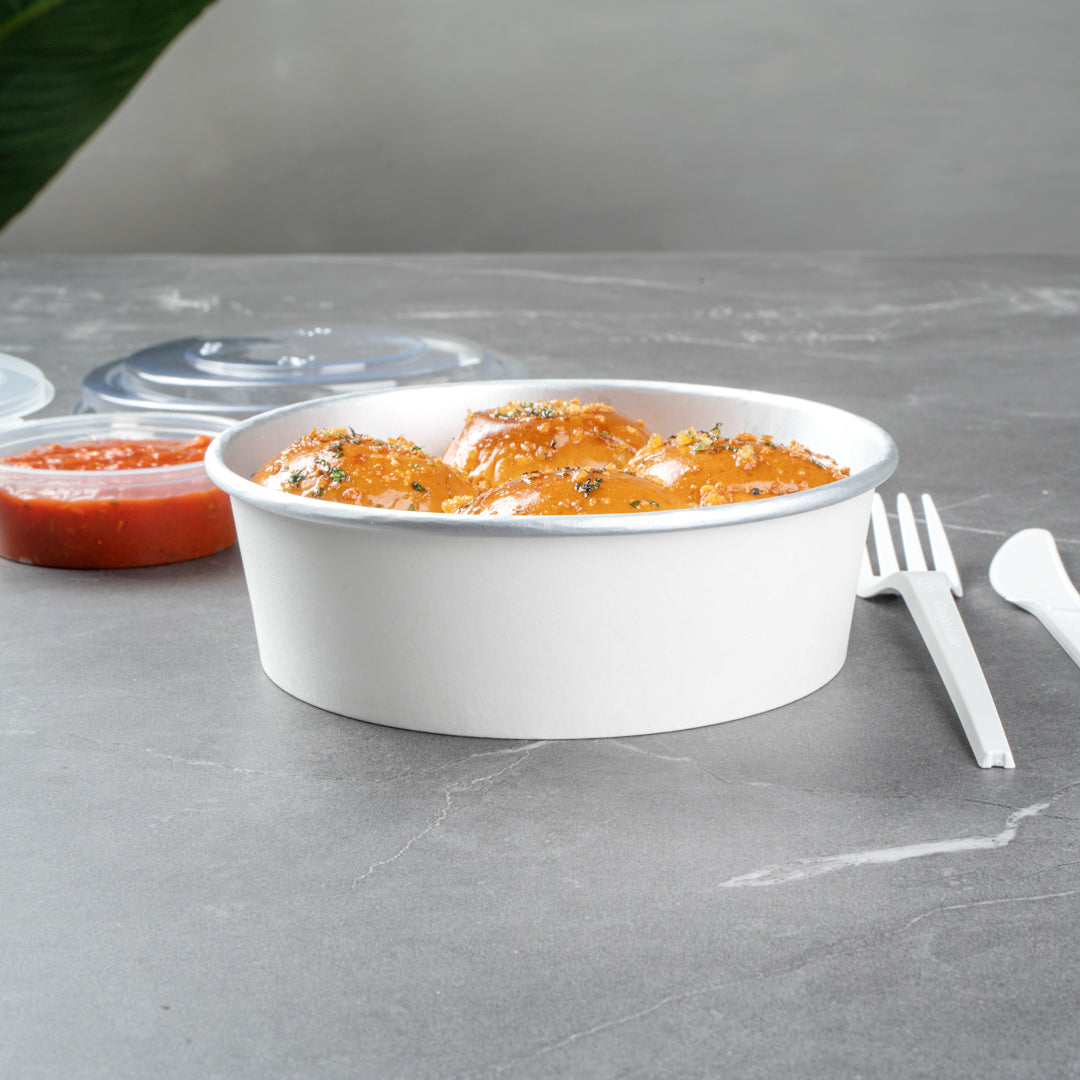 Foil Lux 17 oz White Paper Take Out Container - with Foil Interior - 6" x 6" x 1 3/4" - 200 count box