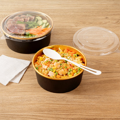Foil Lux 25 oz Black And Gold Paper Take Out Container - with Foil Interior - 6" x 6" x 2 1/4" - 200 count box
