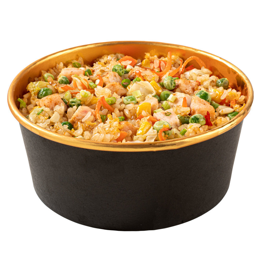 Foil Lux 25 oz Black And Gold Paper Take Out Container - with Foil Interior - 6" x 6" x 2 1/4" - 50 count box
