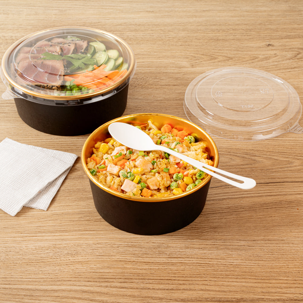 Foil Lux 25 oz Black And Gold Paper Take Out Container - with Foil Interior - 6" x 6" x 2 1/4" - 50 count box