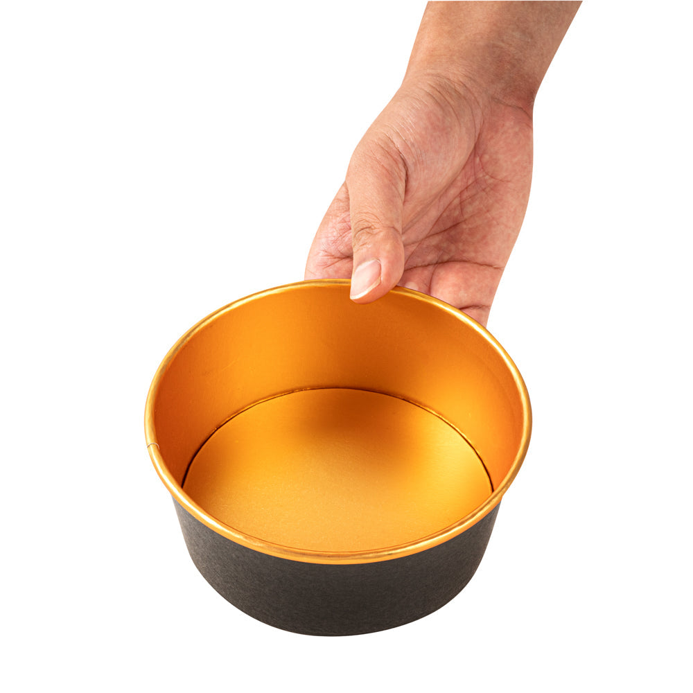 Foil Lux 25 oz Black And Gold Paper Take Out Container - with Foil Interior - 6" x 6" x 2 1/4" - 50 count box