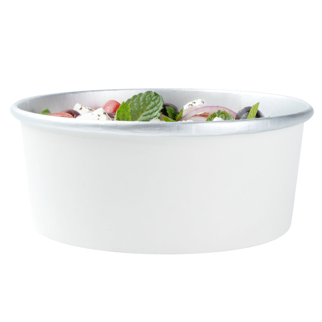 Foil Lux 25 oz White Paper Take Out Container - with Foil Interior - 6" x 6" x 2 1/4" - 200 count box