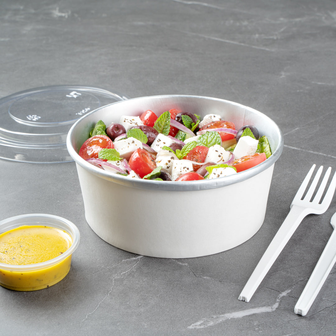 Foil Lux 25 oz White Paper Take Out Container - with Foil Interior - 6" x 6" x 2 1/4" - 200 count box