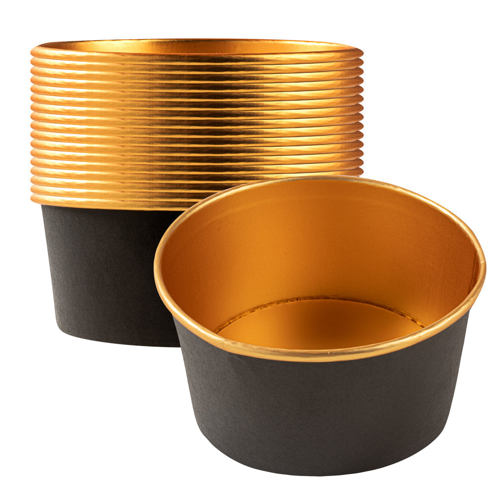 Foil Lux 33 oz Black And Gold Paper Take Out Container - with Foil Interior - 6" x 6" x 3" - 50 count box