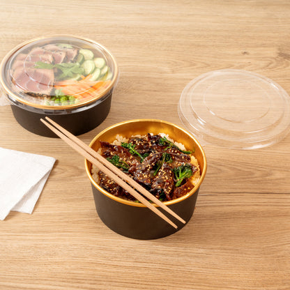 Foil Lux 33 oz Black And Gold Paper Take Out Container - with Foil Interior - 6" x 6" x 3" - 50 count box