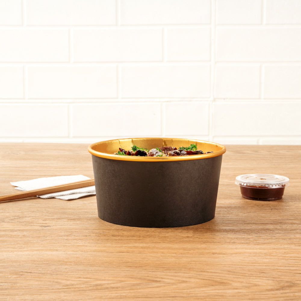 Foil Lux 33 oz Black And Gold Paper Take Out Container - with Foil Interior - 6" x 6" x 3" - 50 count box