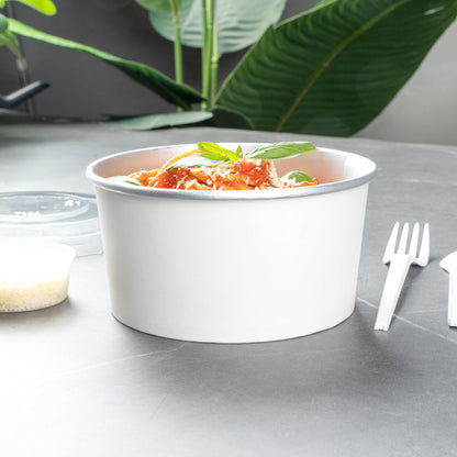 Foil Lux 33 oz White Paper Take Out Container - with Foil Interior - 6" x 6" x 3" - 200 count box